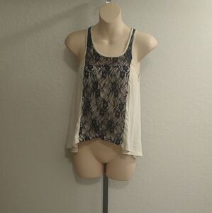 Ecote Ivory Black Floral Lace Sleeveless Extra Small Top